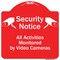 Signmission Security All Activities Monitored By Video Cameras Heavy-Gauge Aluminum Sign, 18" H, RW-1818-9754 A-DES-RW-1818-9754 - alternate 1